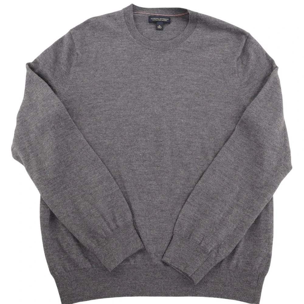 Banana Republic Extra Fine Merino Wool Crewneck Sweater Mens XL Gray Knit